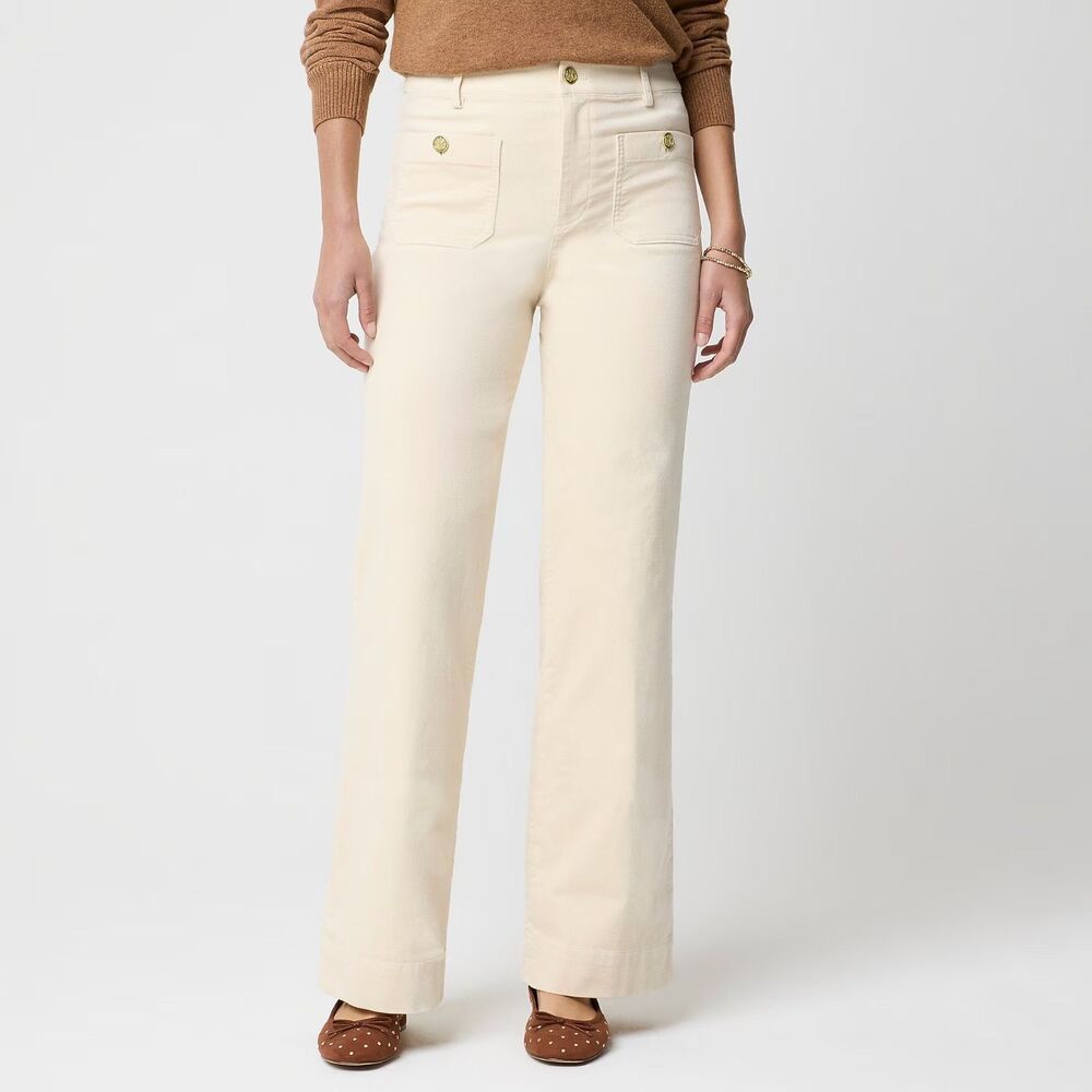 J.CREW Lizzie Corduroy Patch-Pocket Pant 25P Petite Ecru Wide Leg NWT B90